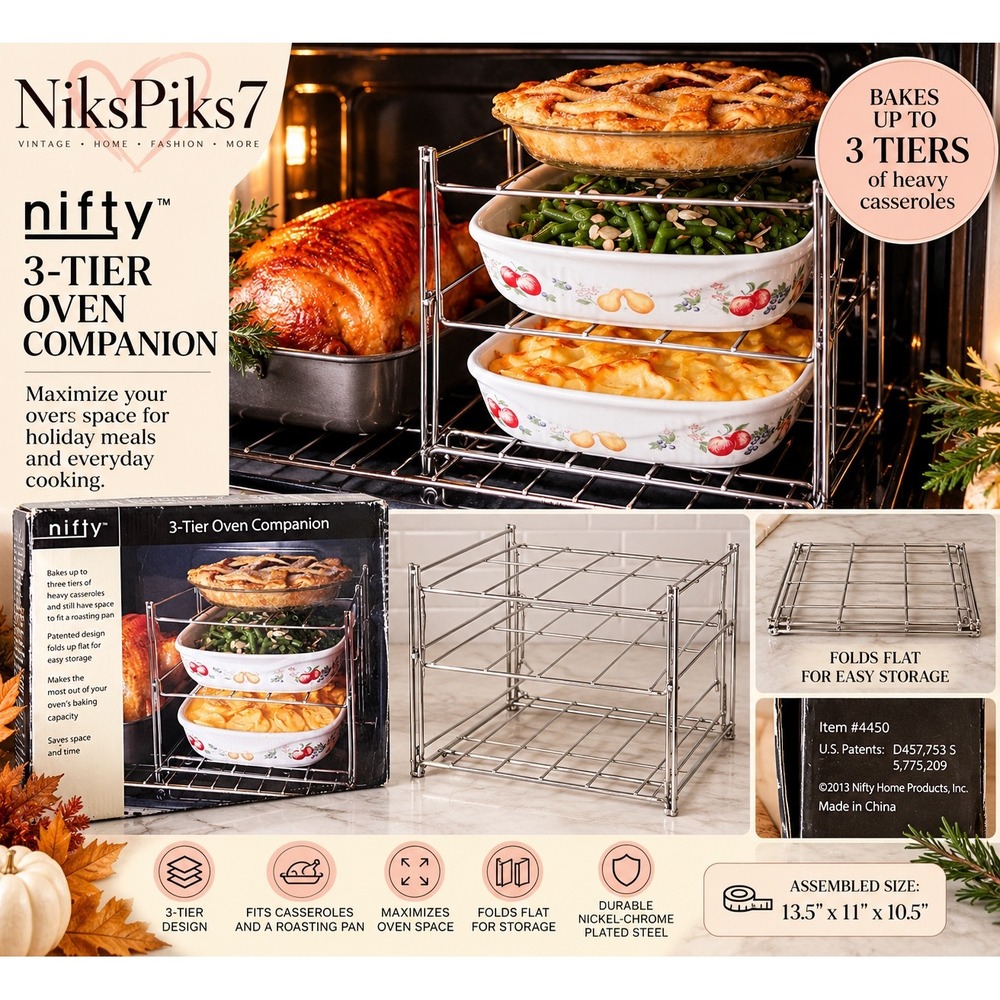 Nifty 3-Tier Oven Companion Folding Baking Rack #4450 Chrome Space Saver